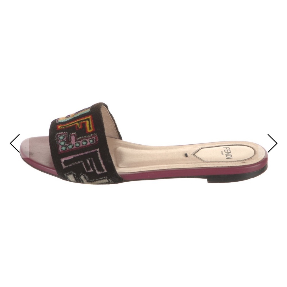 Fendi Black and Pink Embroidered Slide Sandals